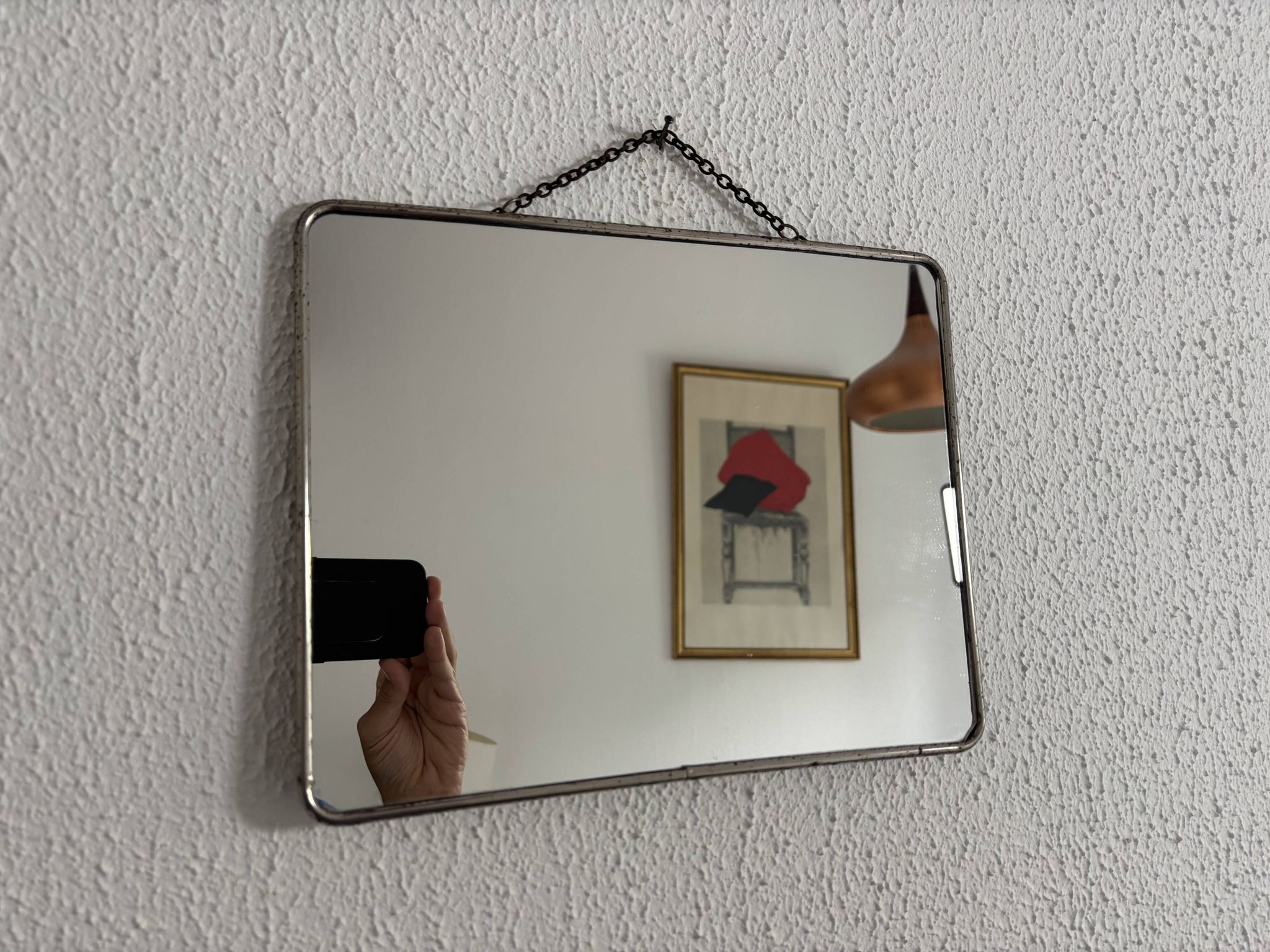 Vintage 1960s barber hairdresser cardboard chain mirror - 29 x 23 cm
