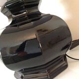 Octagonal black ceramic lamp and gold lampshade / vintage 70s