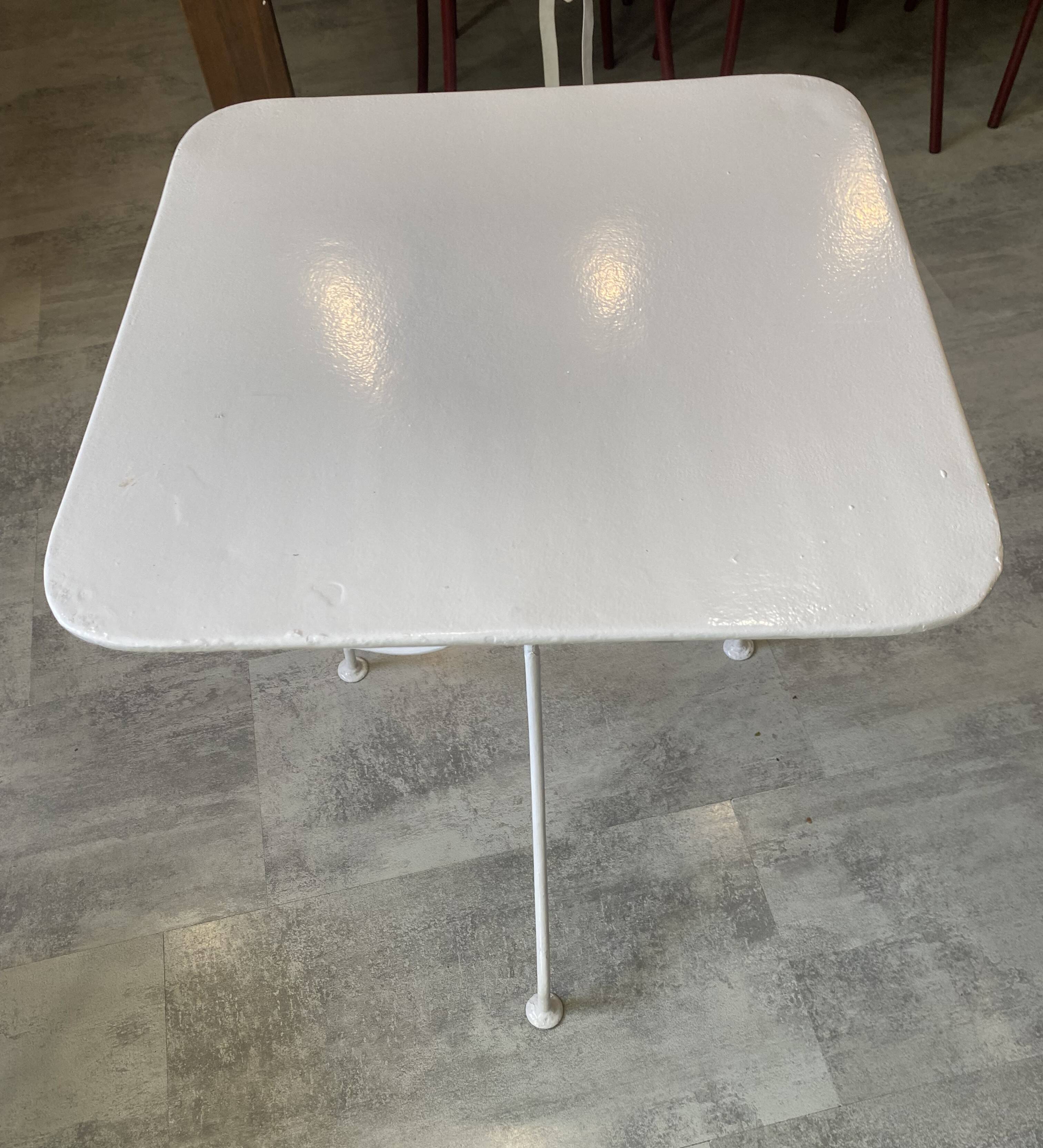 White square bistro table for bar café terrace garden metal 1950 white
