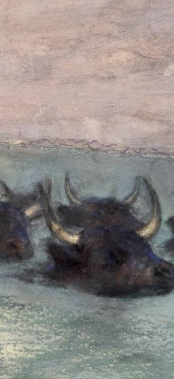 Old pastel signed Théo Mayan: "In Camargue" (early 1900)