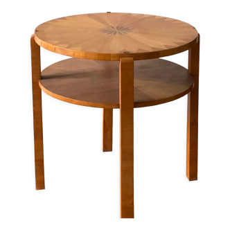 Table d’appoint de la période art déco avec incrustation de bois de fruits, France, années 1930