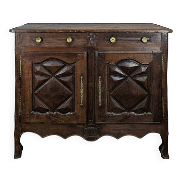 Louis XIII-style buffet in oak with diamond point detailing and two doors.