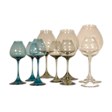 Large collection of Midcentury tulip glasses by Orrefors Nils Landberg, Sweden, 1950s.