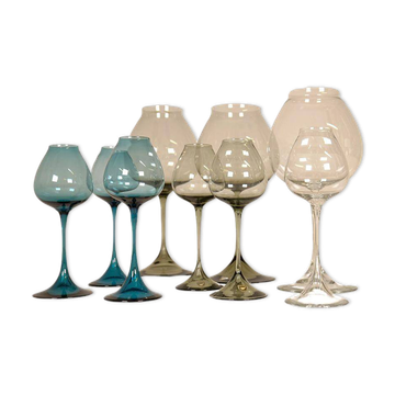 Collection de verres tulipe Midcentury Orrefors Nils Landberg Suède 1950s