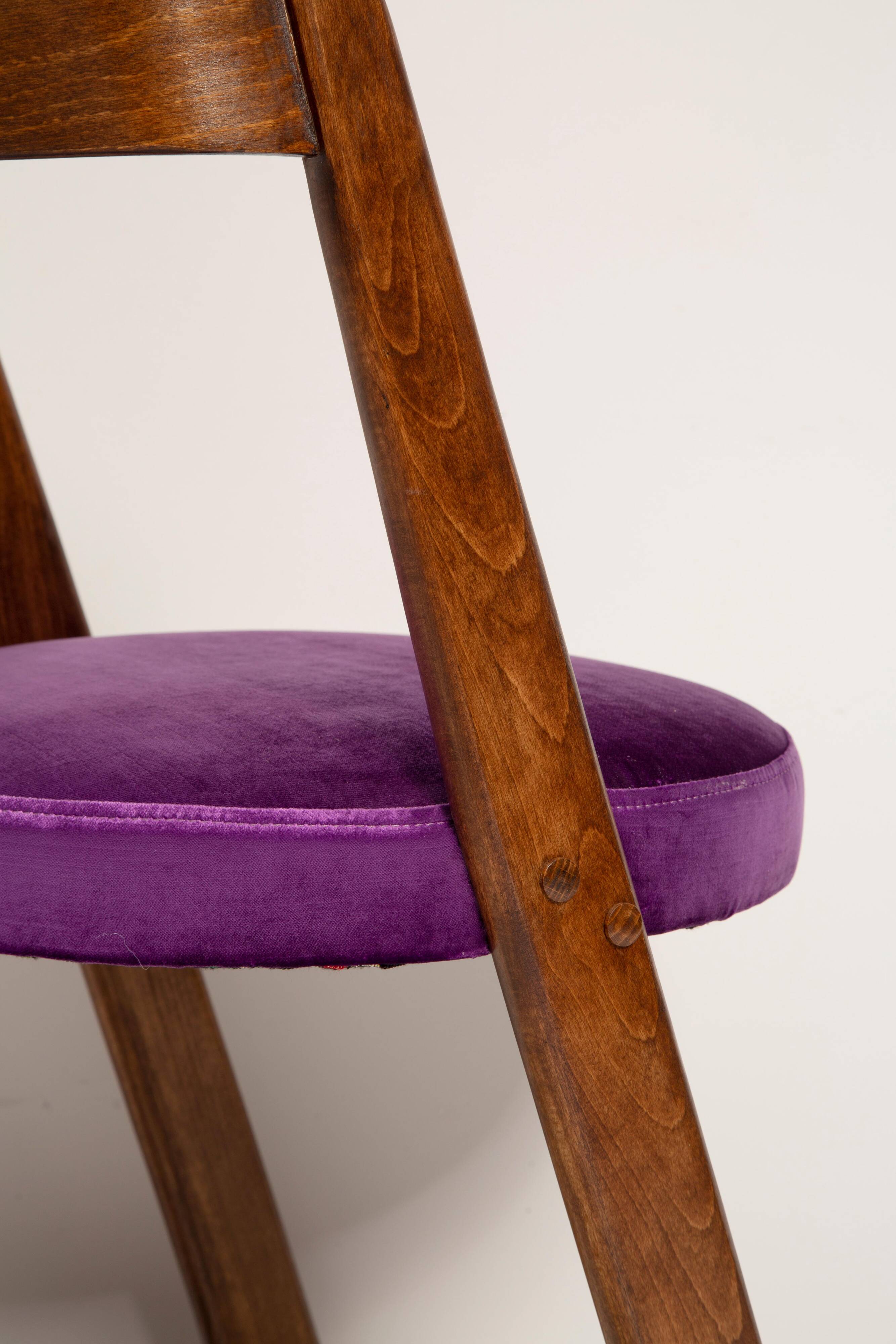 Mid-century purple velvet Halfa chair and stool, Baumann, France, 1970s.