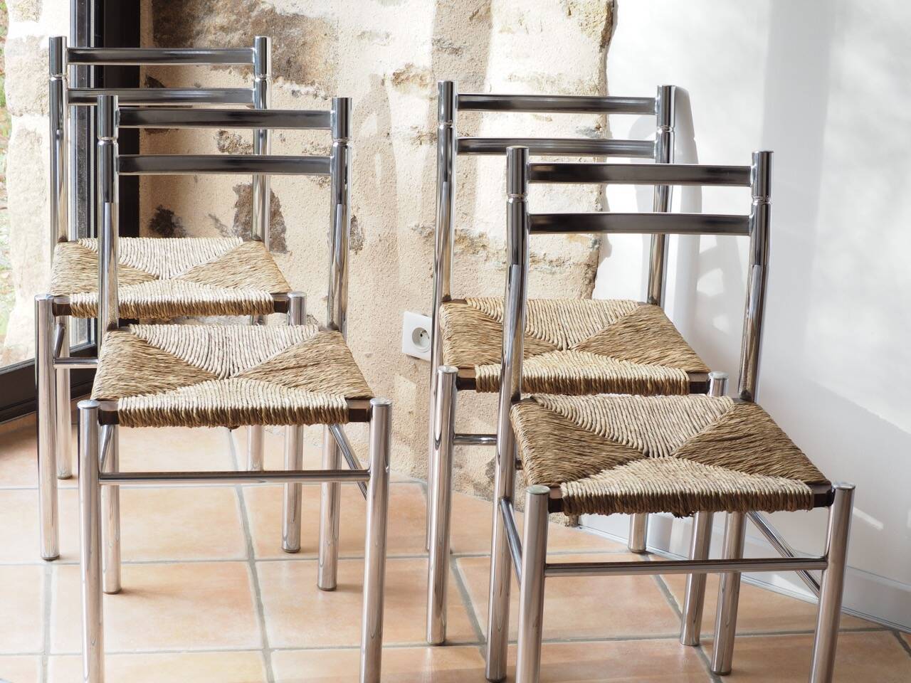 4 modernist straw chairs