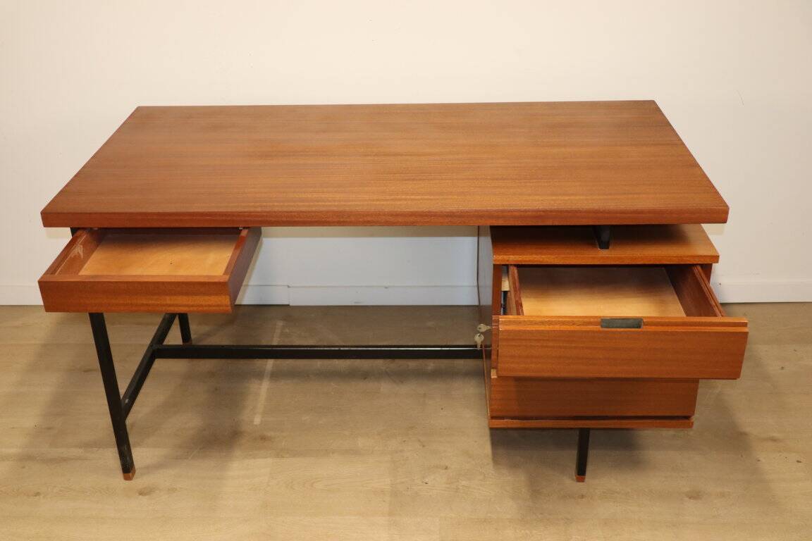 Vintage mahogany desk by Pierre Guariche edition Minvielle, 1960