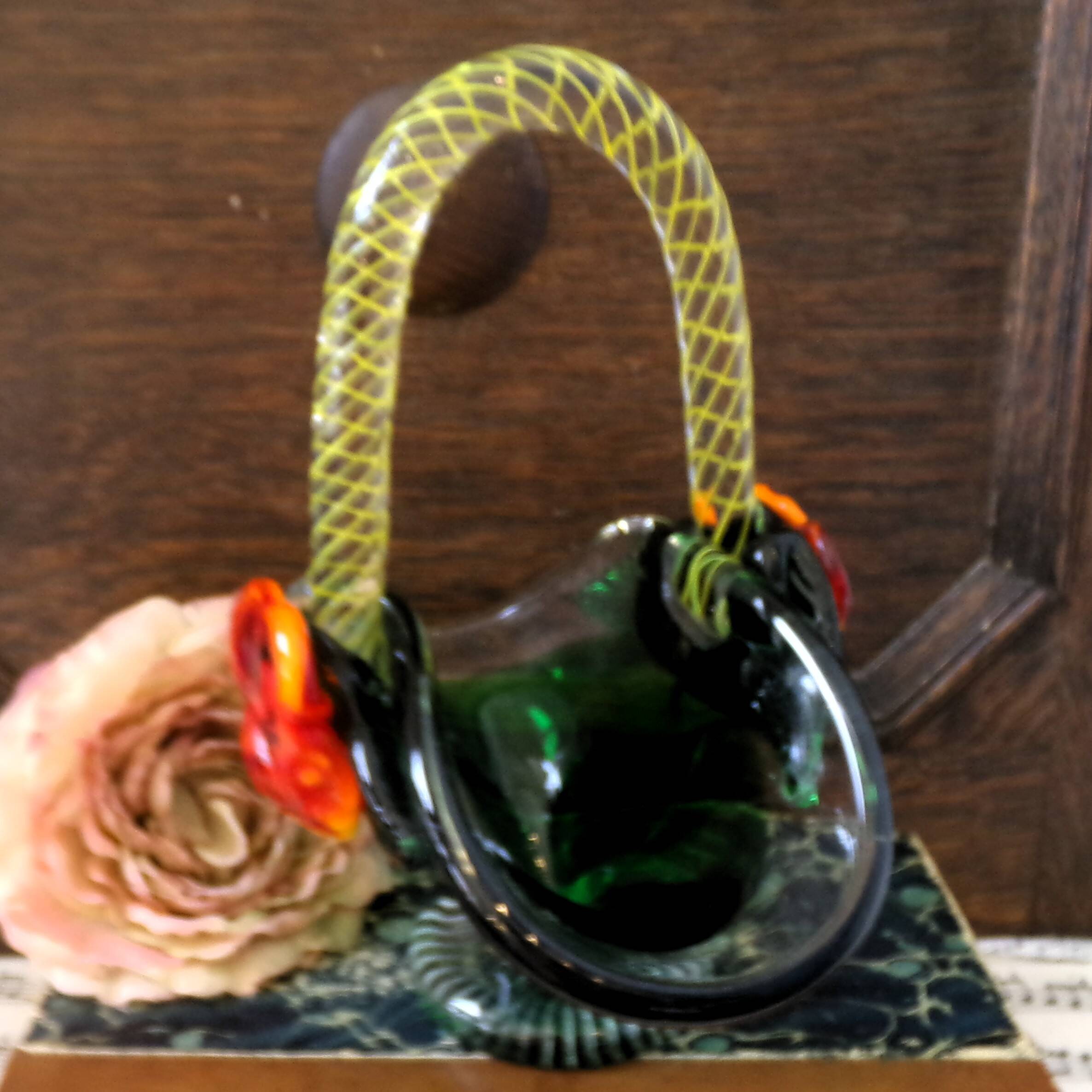 Green Murano glass basket/trinket dish