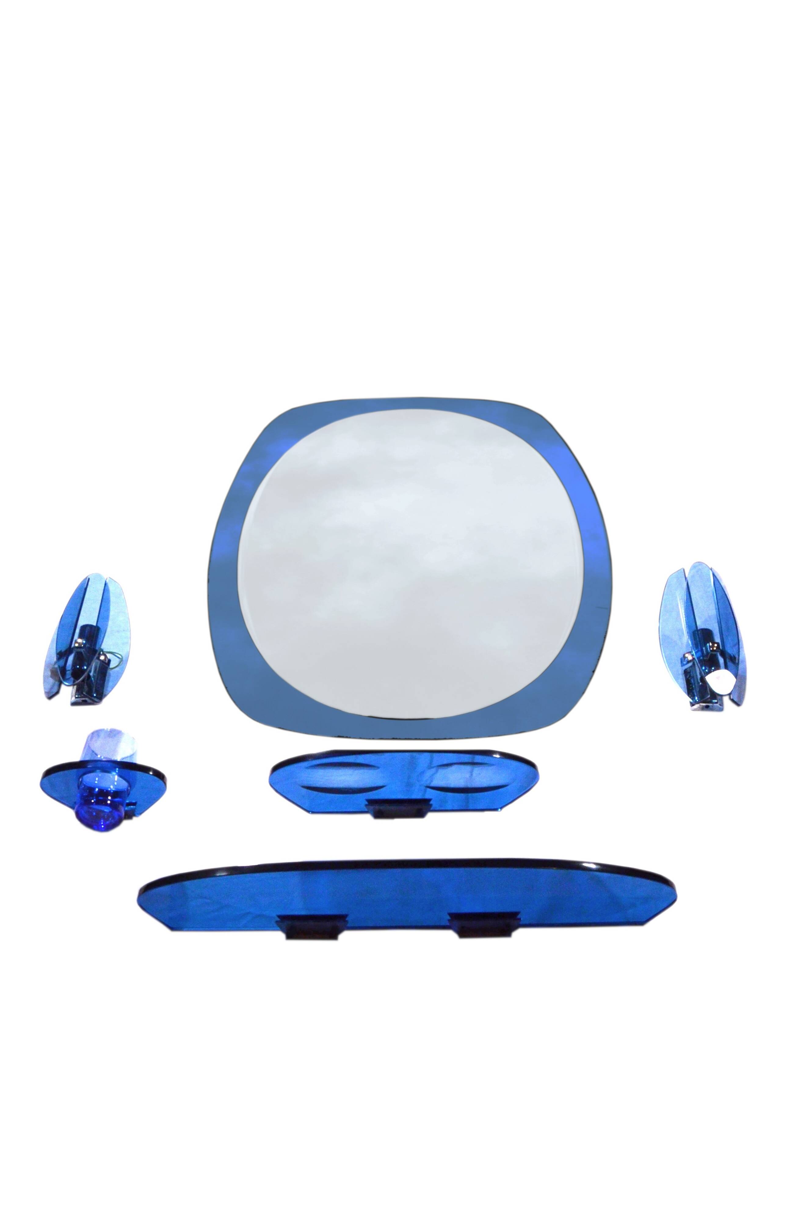 Cobalt blue bathroom set, attributed to Fontana Arte, 1970.
