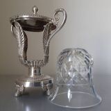 Mustard pot in solid silver and crystal