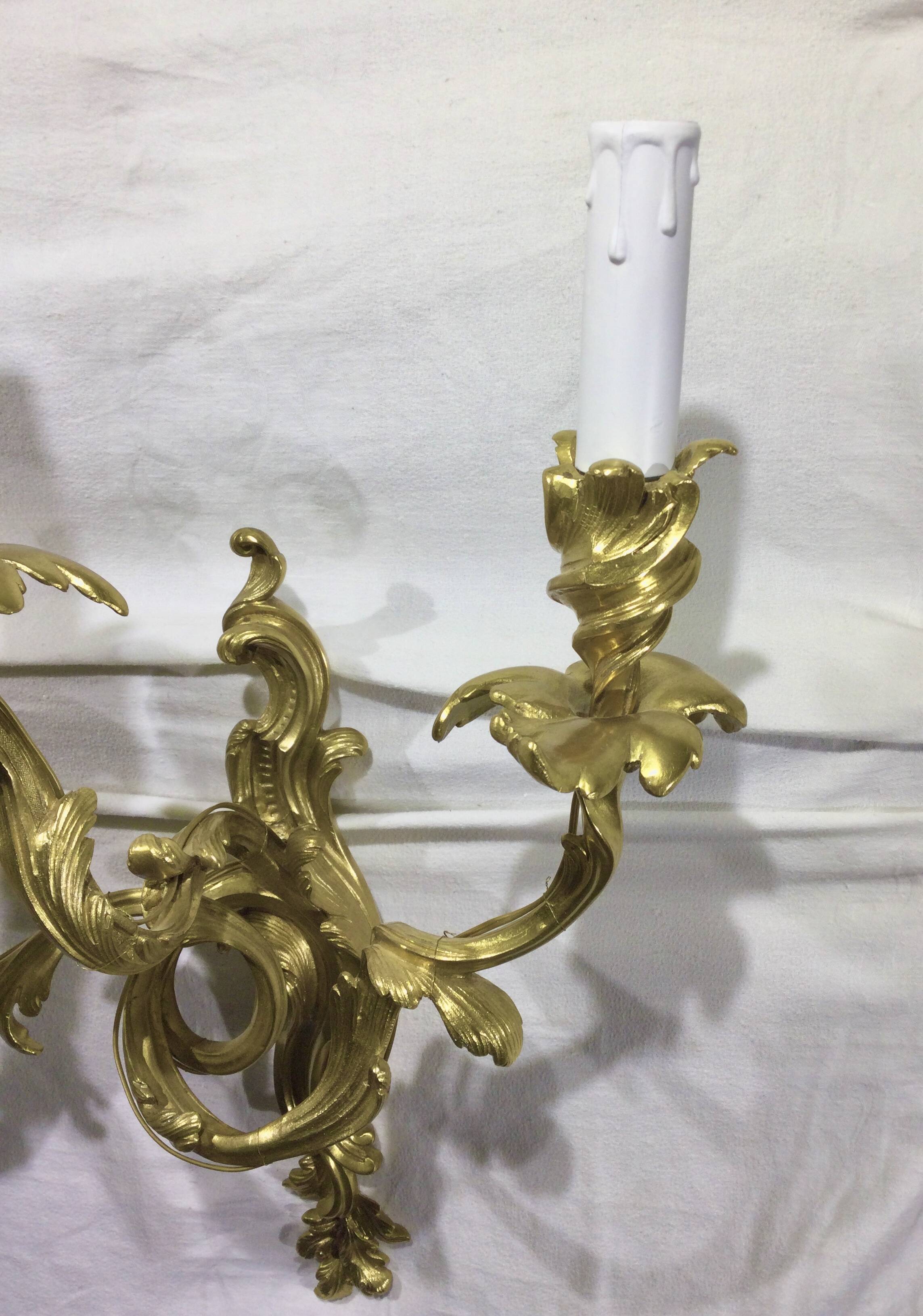 Pair of sconces Bronze 3 lights Louis XV