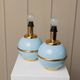 Set of 2 Light-Blue Ceramic Table Lamps with Gold Trim Italy 1980s Hollywood Regency Style