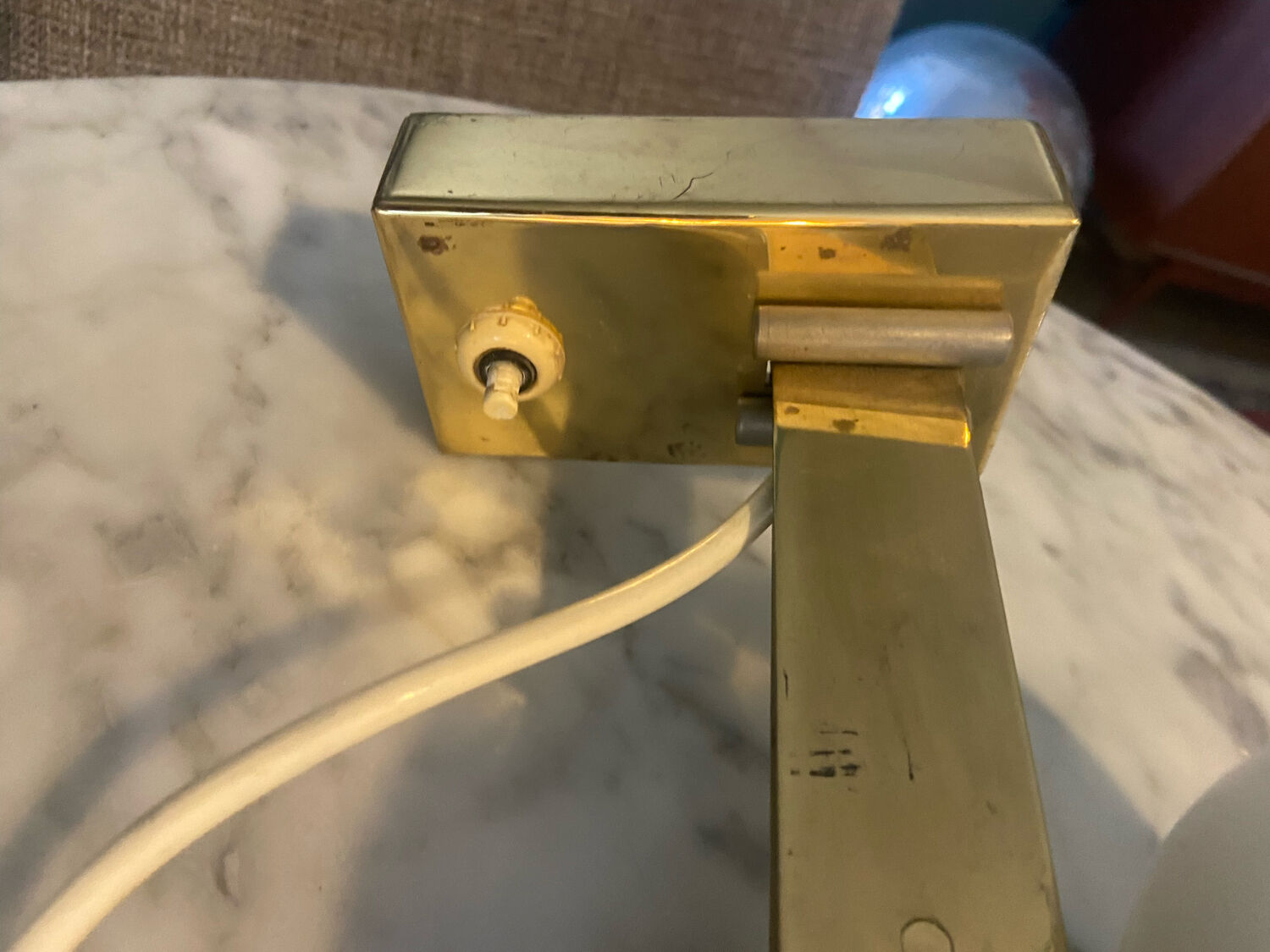 Vintage opaline and brass wall lamp