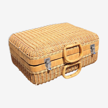 Valise mallette rotin vintage