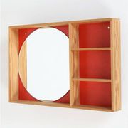 Mid-century wall shelf with mirror / 1970s / maritime pine / Danish modern design / red-orange