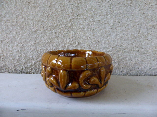 Ashtray ceramic glazed beige/Brown vintage 1970