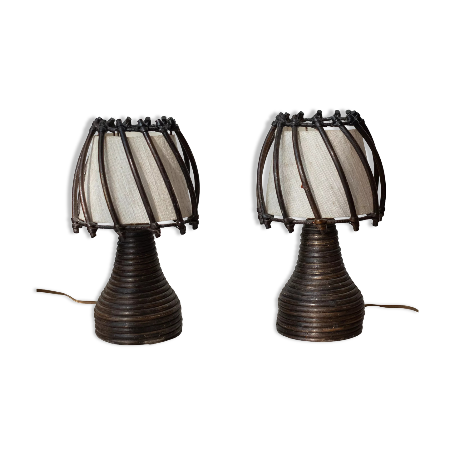 Pair of rattan lamps