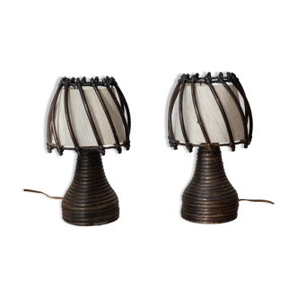 Pair of rattan lamps