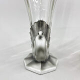 Set of Two Art Deco Dove Birds Glass Vases by Josef Feigl for Libochovice Glassworks, 1930s