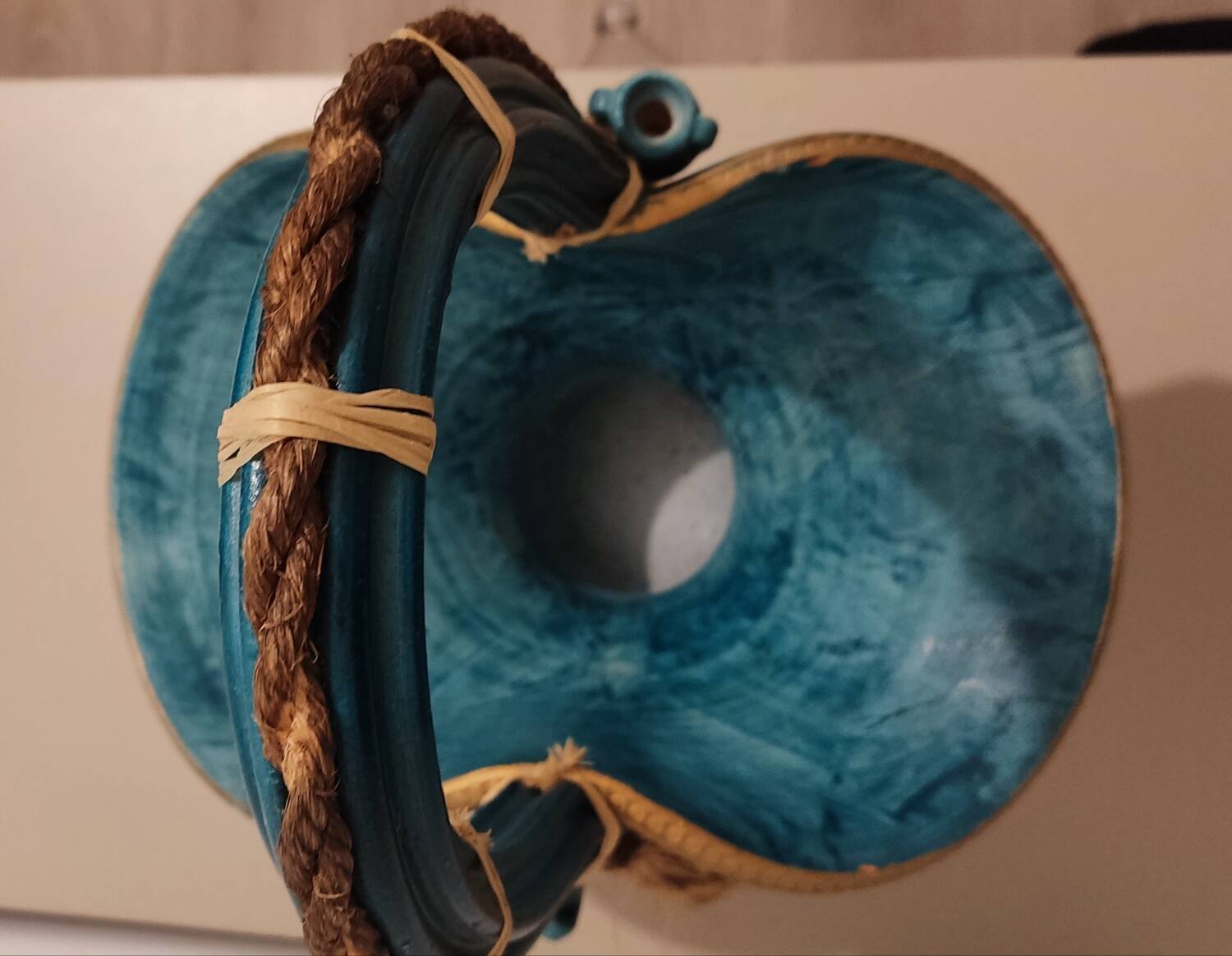 Vintage turquoise decorative vase – Mediterranean artisanal earthenware
