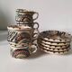 Vintage Moroccan tea set, teapot and 6 cups and saucers