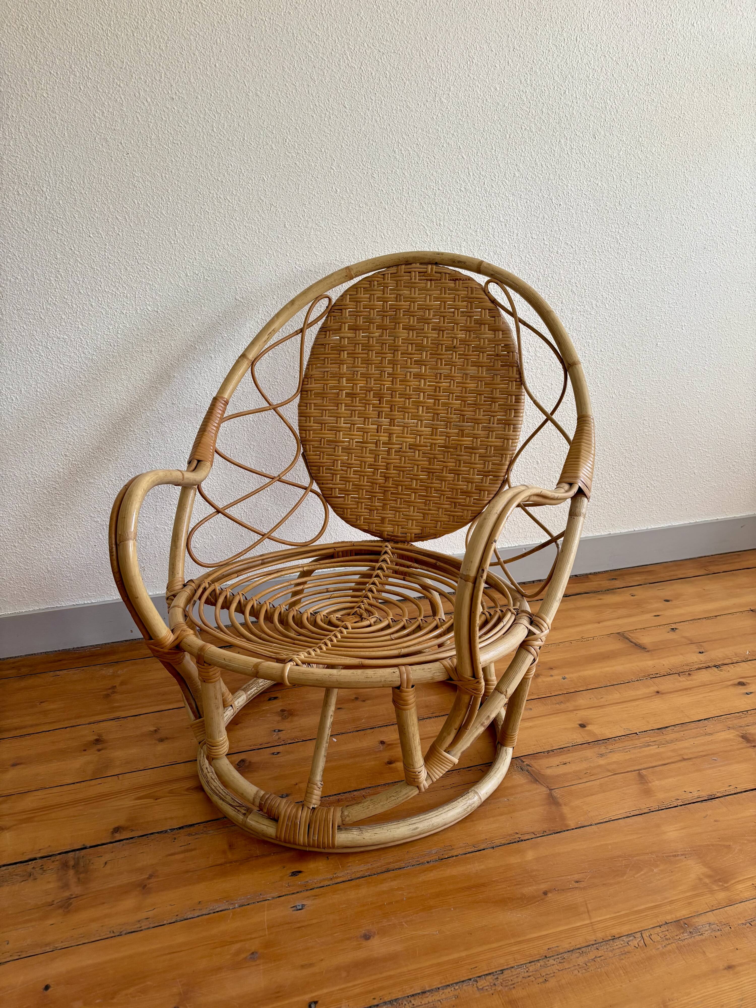 1960 vintage bamboo rattan armchair