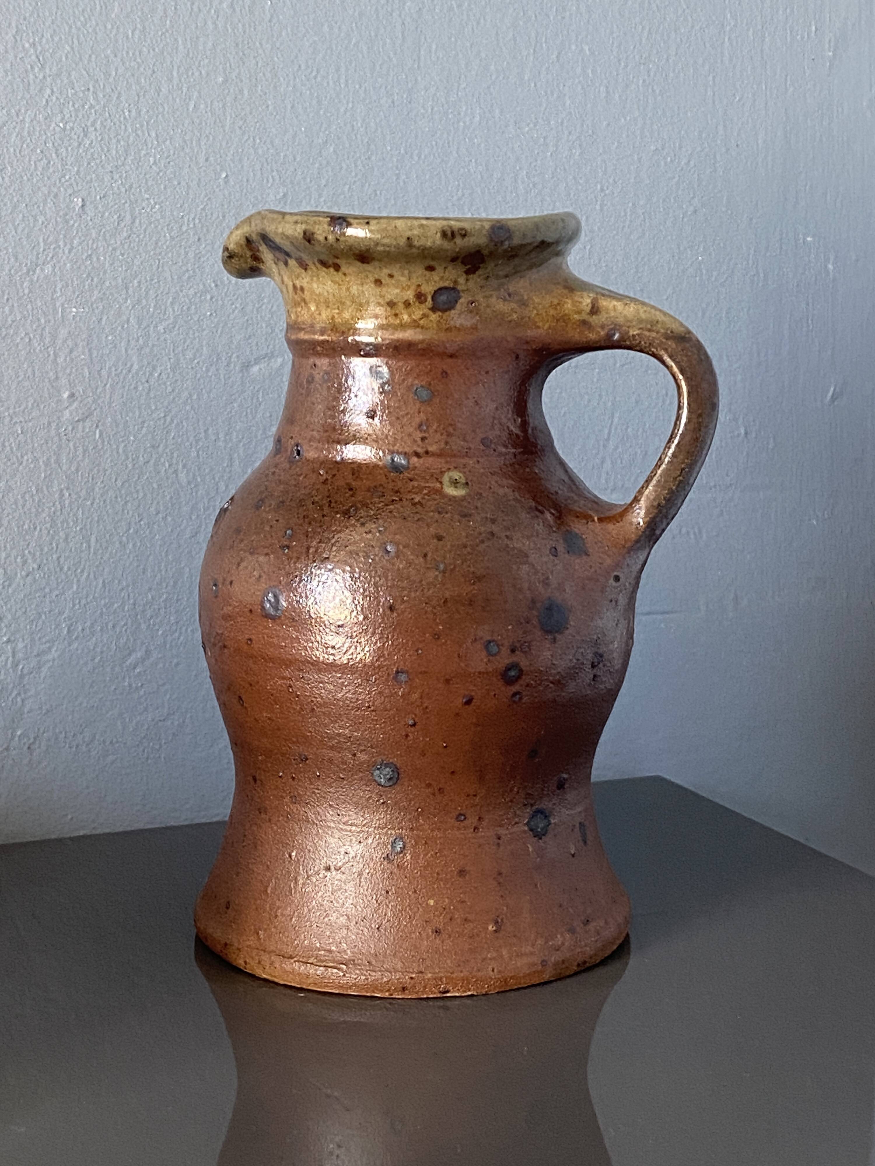 Pitcher / jug / vase in pyrite stoneware signed Pierre Digan La Borne 1960
