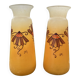 Pair of orange Legras Art Deco enameled glass vases