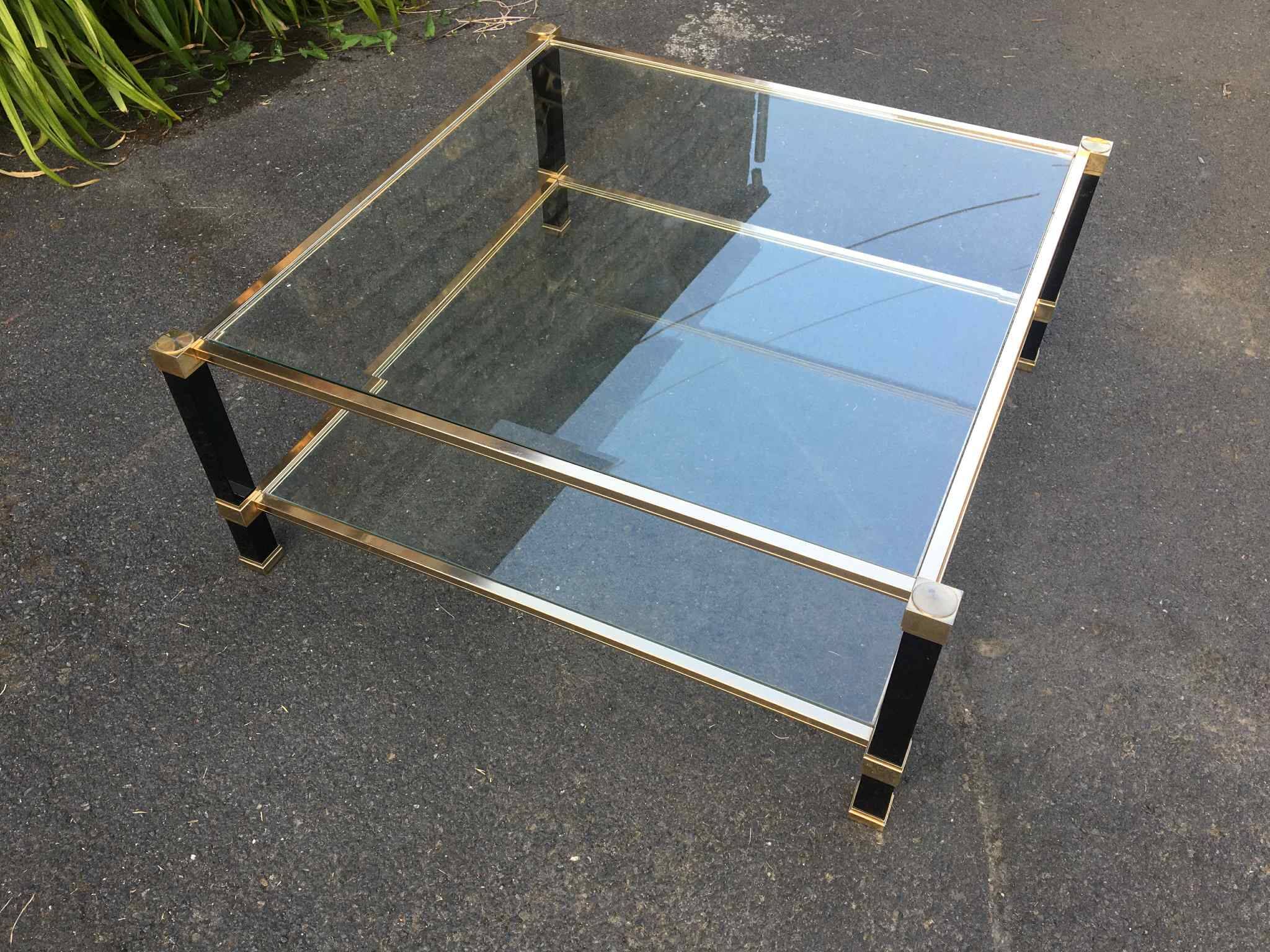 Pierre Vandel two-tier coffee table in lacquered metal and glass