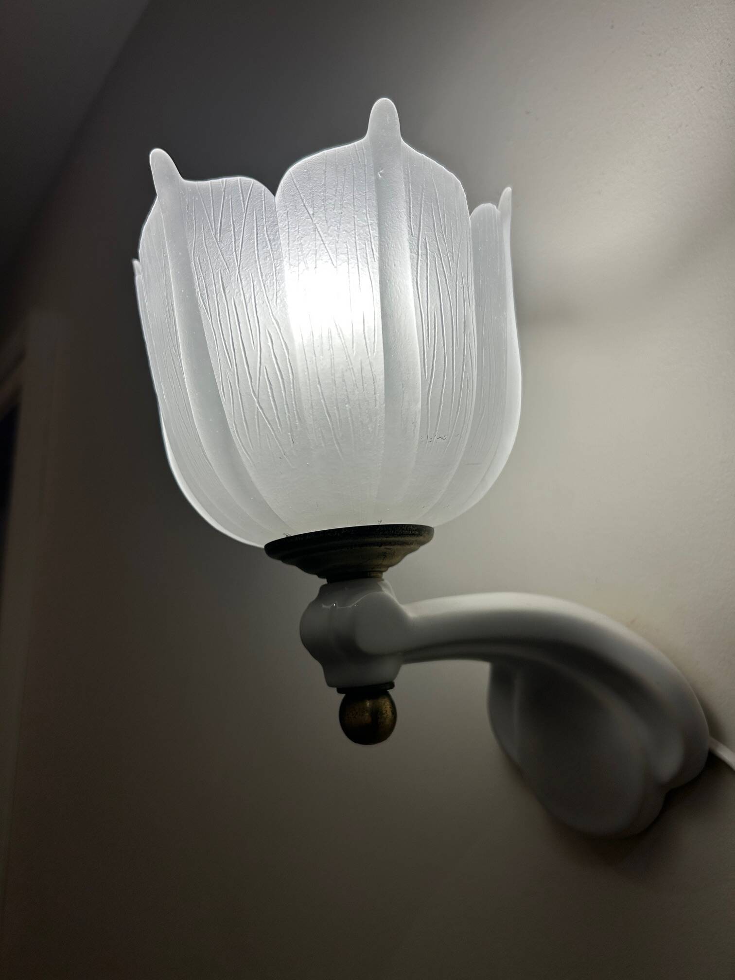 pair of ceramic and frosted glass wall lights 1950