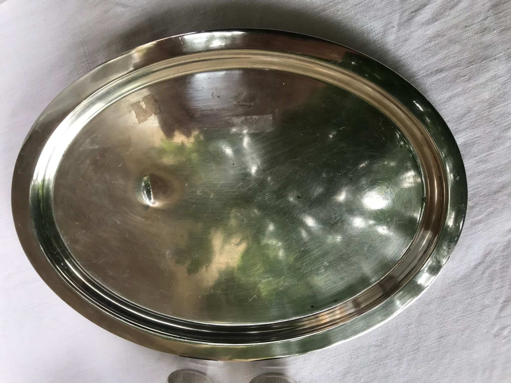 Silver Metal Liquor Service. tray and 6 cups