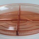 Plat à compartiment, en verre rose, style Art Déco