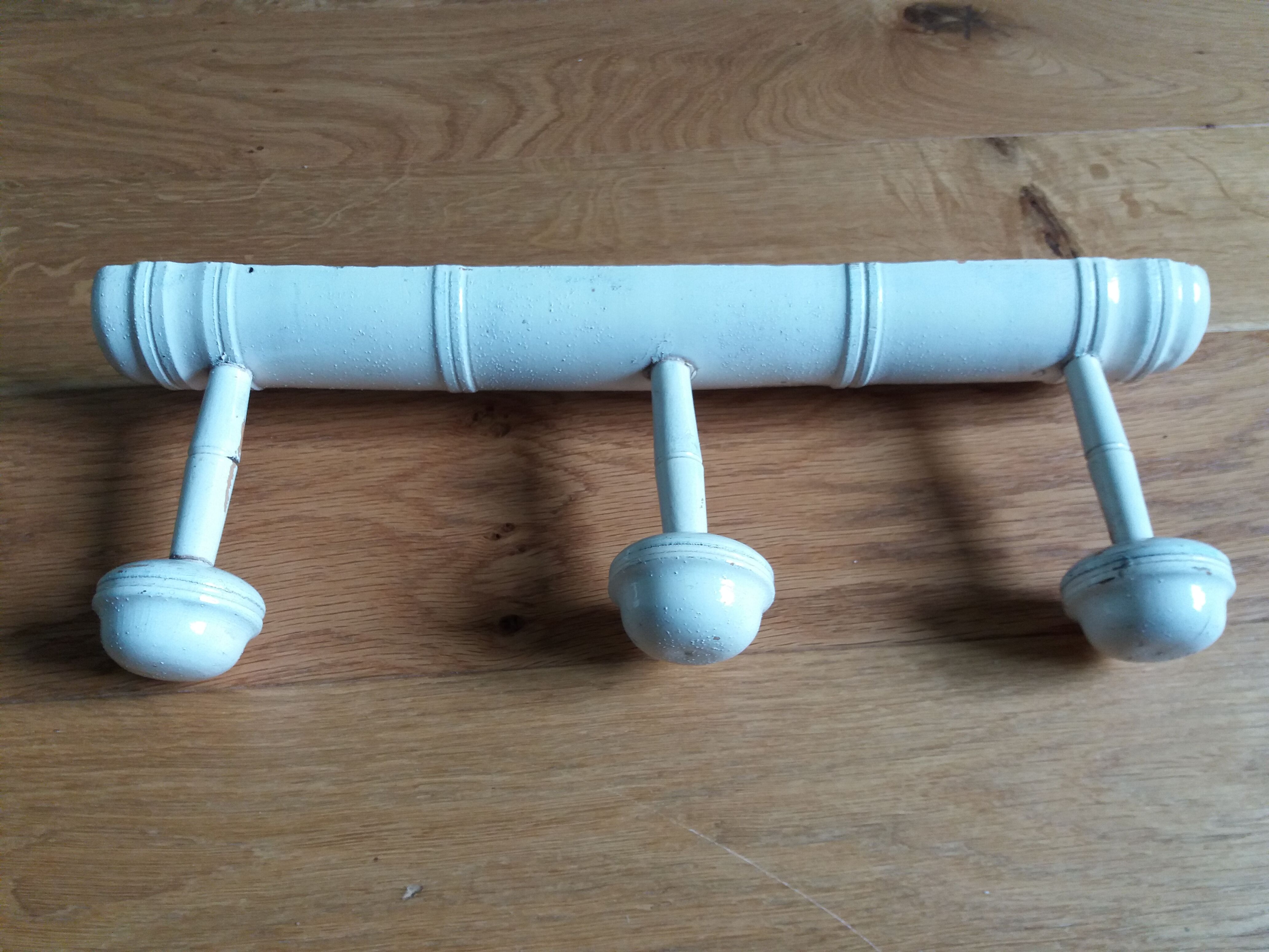 Coat rack three wooden hooks turned bamboo way