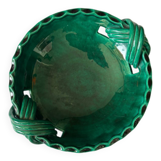 Green ceramic bowl signed Roy Yvon 1950 31cm