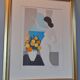 Original framed lithograph "Beautiful woman from the back facing the Mediterranean" by Maria Theresa Torres