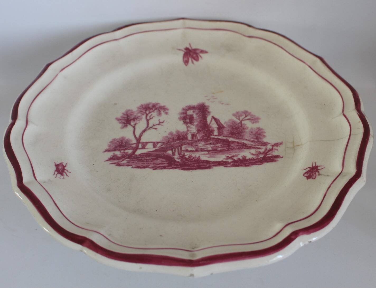 Service Gien "Paysage rose" original 2 plat à gateau + 8 assiette à dessert