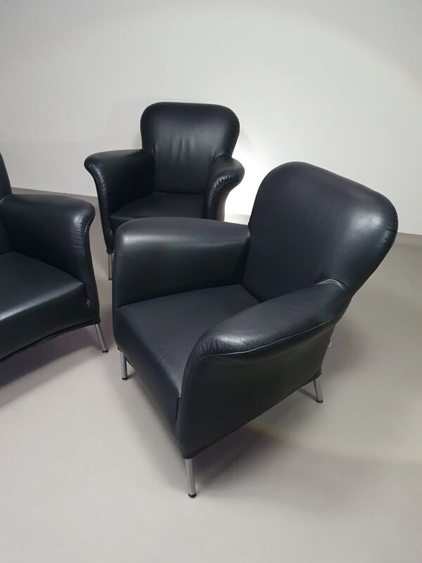3 x fauteuil rare / modèle Turn / cuir noir / Bert Plantagie en parfait état.