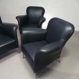 3 x rare armchair / model Turn / black leather / Bert Plantagie in mint condition.
