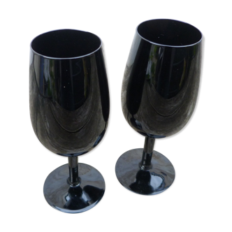 Lot of 2 black crystal glasses