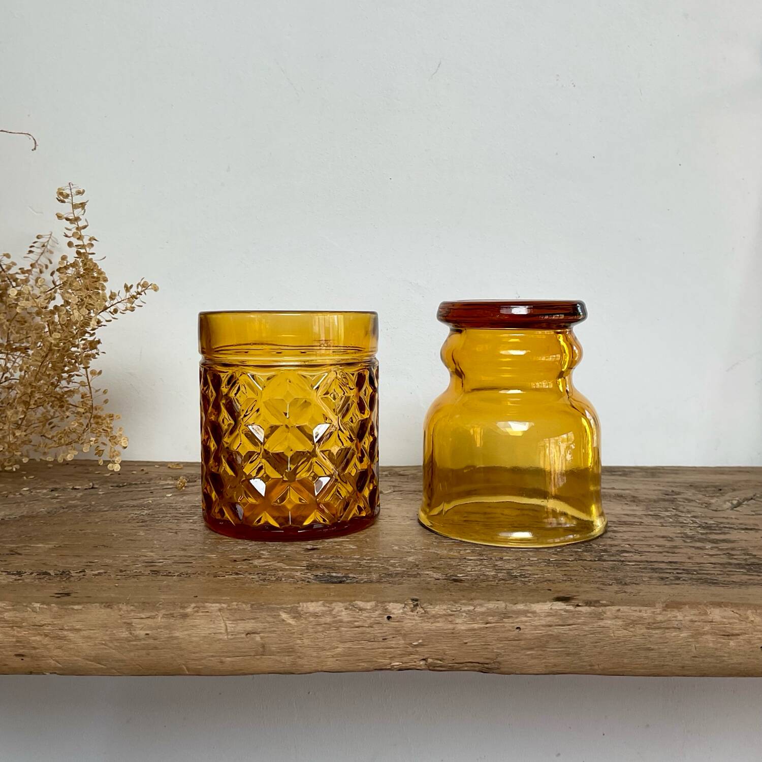 6 verres vintage ambre dépareillés
