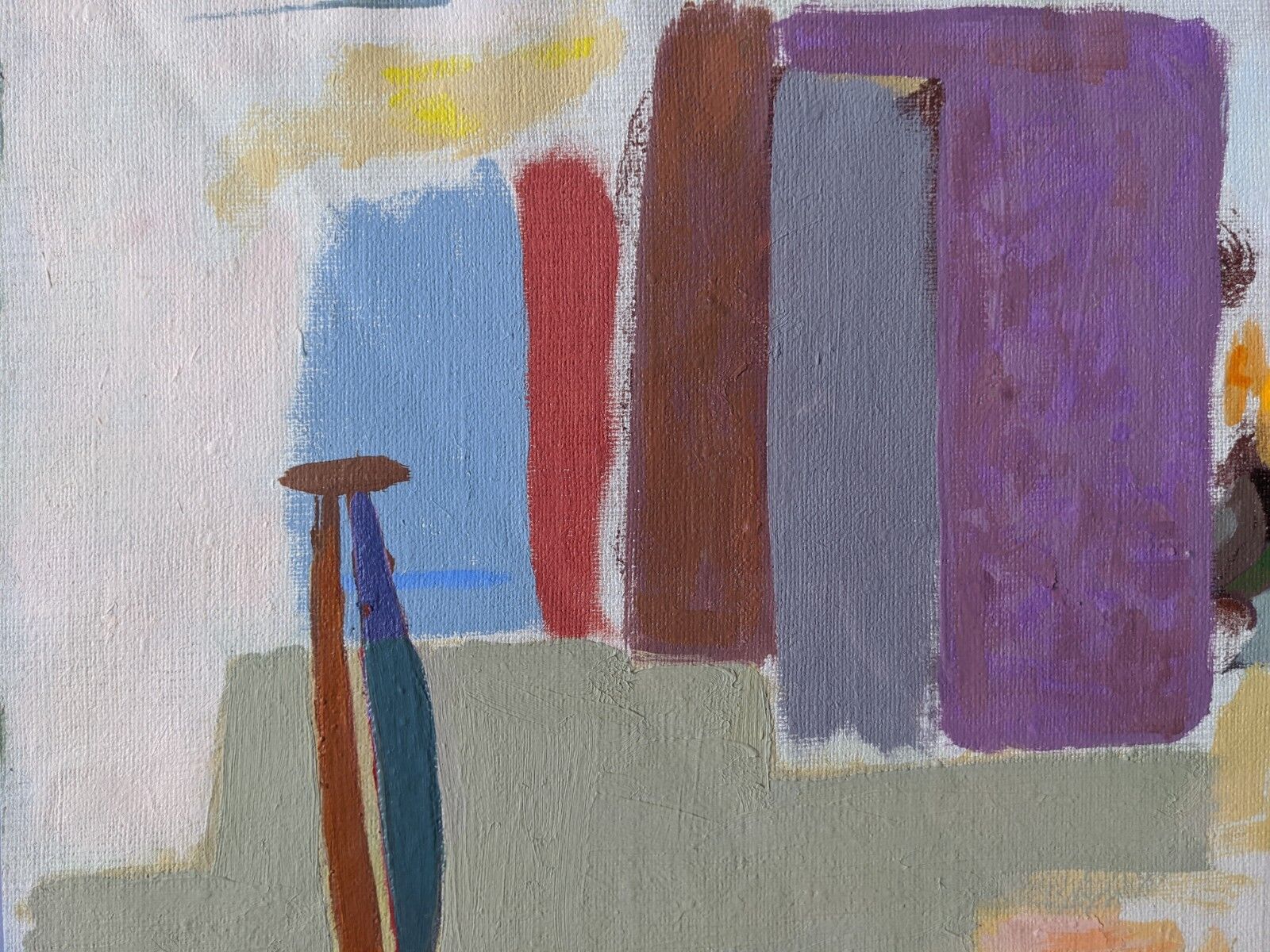 Vintage mid century abstract framed oil painting - purple abstraction