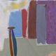 Vintage mid century abstract framed oil painting - purple abstraction