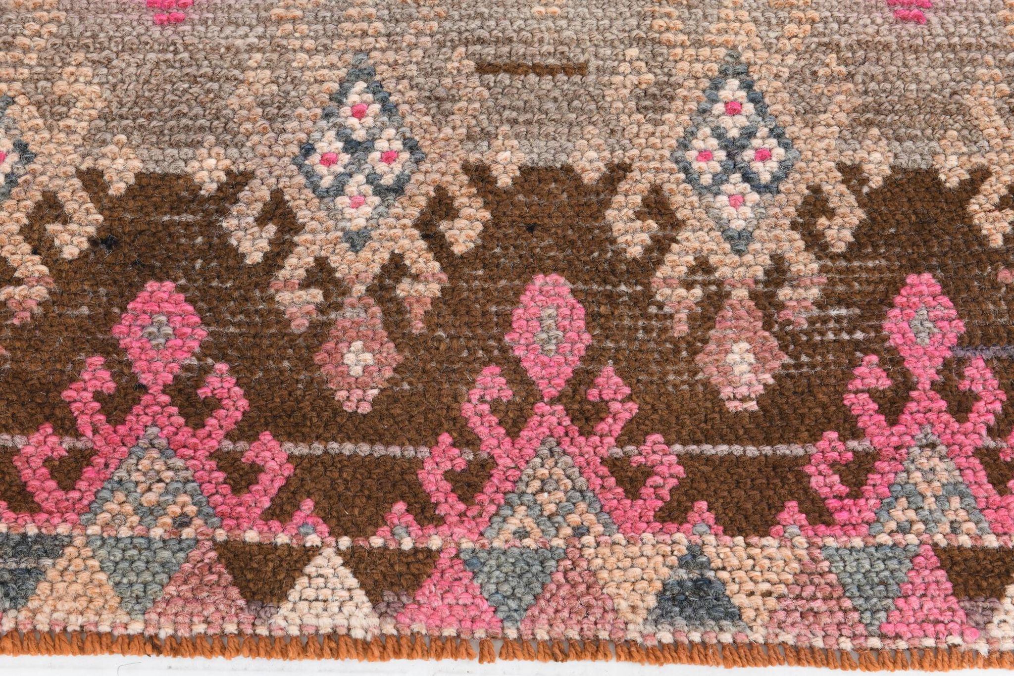 3x12 Pink & Brown Suğer Soft Modern Vintage Runner Rug, 92x376Cm