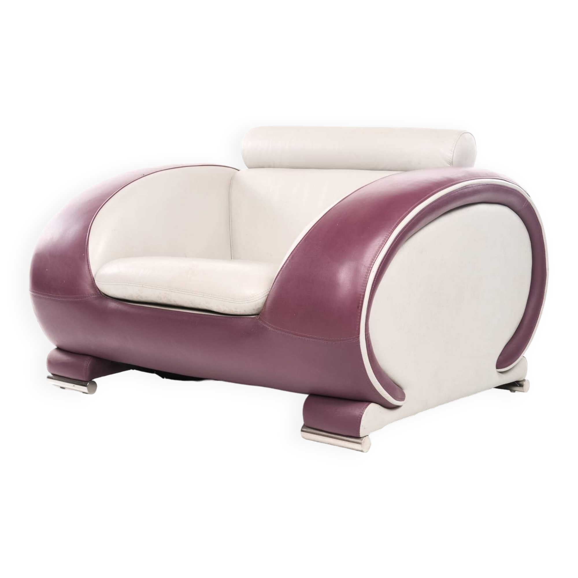 Leather armchair, hotel lounge, purple and gray, vintage