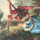 Trumeau mirror painting scene gallant gilded wood