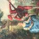 Trumeau mirror painting scene gallant gilded wood