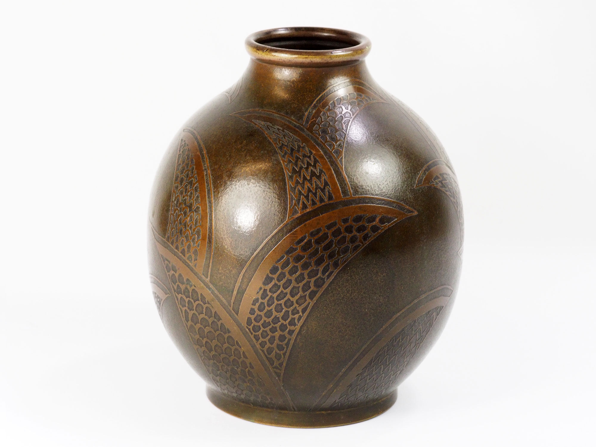 Art deco french dinanderie brass evolution vase by Paul Louis Mergier