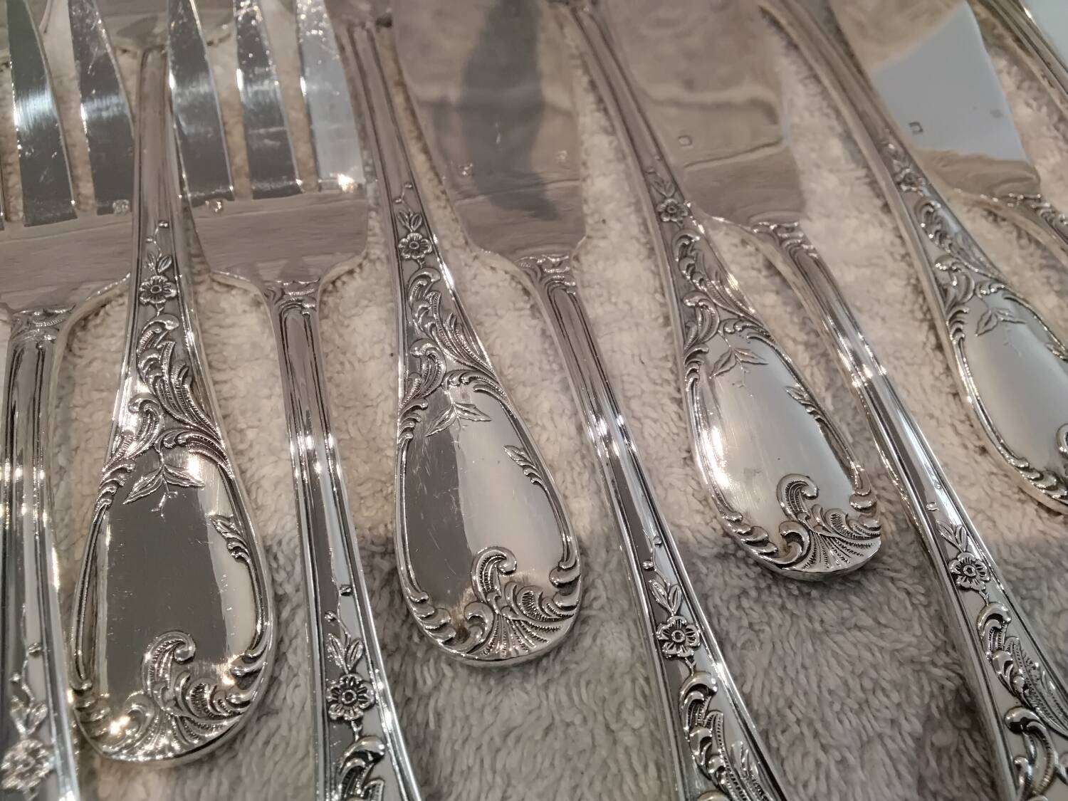 12 fish cutlery sets 24p silver-plated metal rocaille style Marly