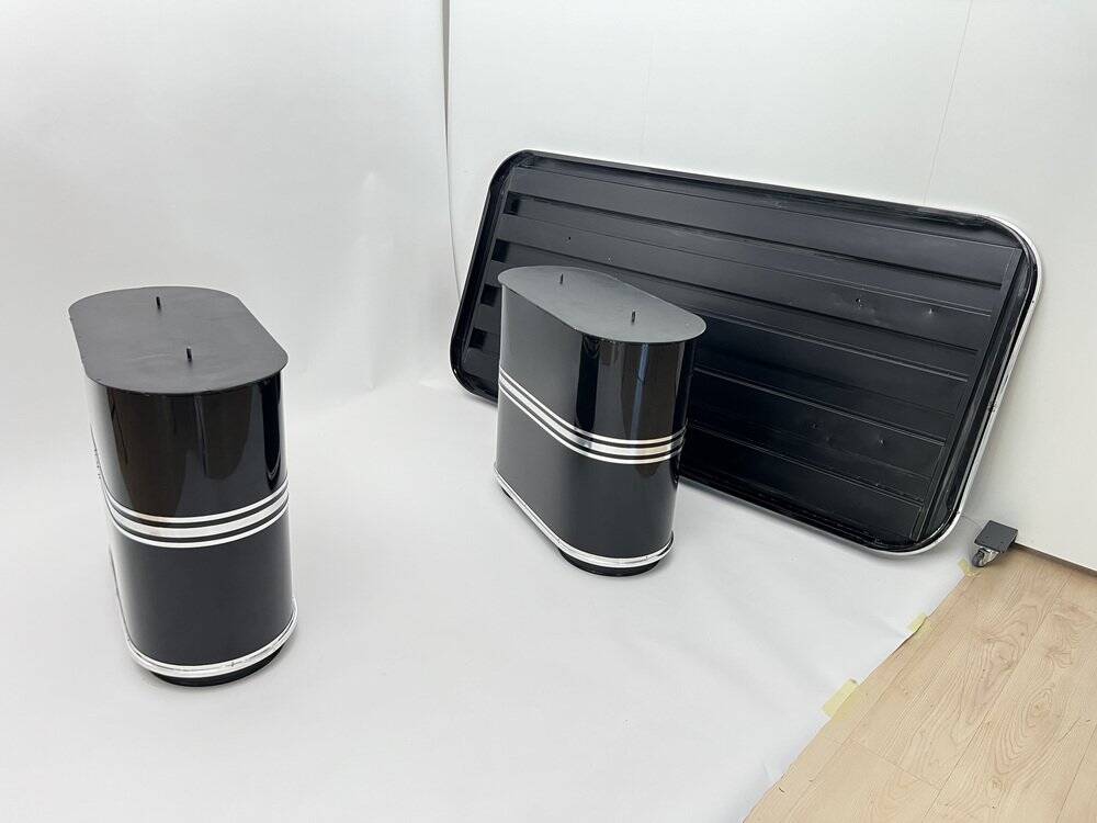 New York Desk in Black Lacquered Metal & Linoleum from Mauser, Germany, 1950