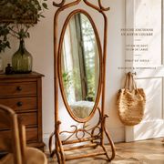 Antique curved rattan mirror – 175 cm – Art Nouveau elegance